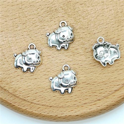 Zinc Alloy Animal Pendants, Pig, antique silver color plated, DIY [