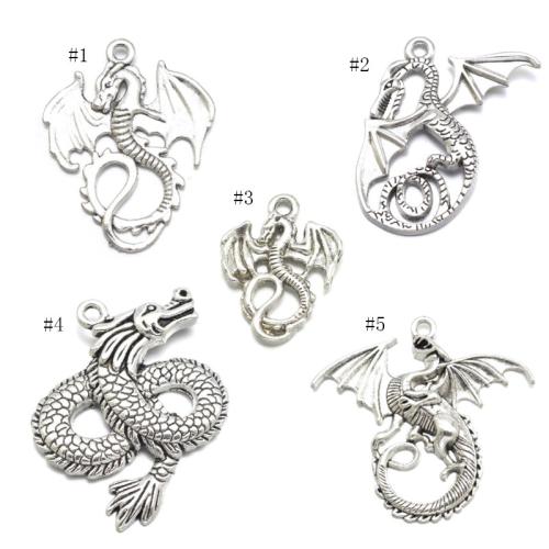 Bijoux pendentifs en Zinc alliage , alliage de zinc, dragon, Plaqué de couleur d'argent, DIY & normes différentes pour le choix & styles différents pour le choix Vendu par sac[