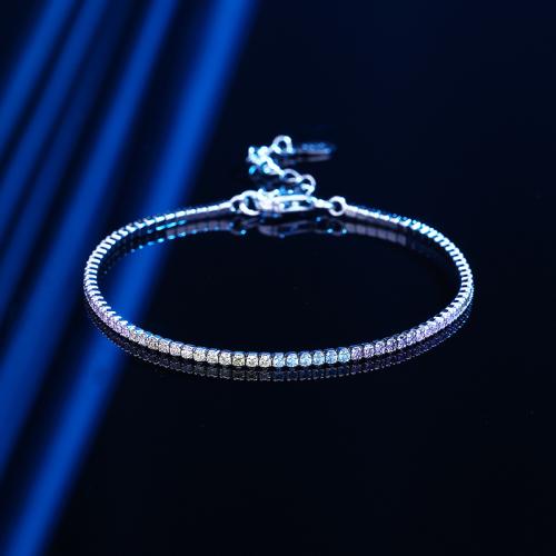 Plata de ley 925 Pulsera, con 1.2inch extender cadena, micro arcilla de zirconia cúbica & para mujer, longitud:aproximado 5.9 Inch, Vendido por UD[