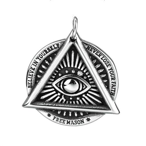 Titanium Steel Pendants, Evil Eye, polished, vintage & freemason jewelry & Unisex & blacken [