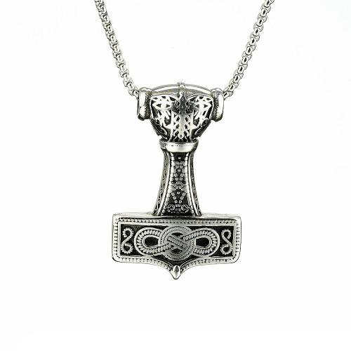 Titanium Steel Pendants, Hammer of Thor, polished, vintage & for man & blacken [