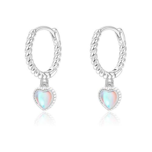 Sterling Silver Drop Earring, 925 Sterling Silver, with Moonstone, Heart, fashion jewelry & for woman 