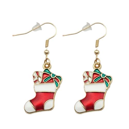 Pendientes de Navidad, aleación de zinc, Calcetín de Navidad, Diseño de Navidad & Joyería & para mujer & esmalte, 20x47mm, Vendido por Par