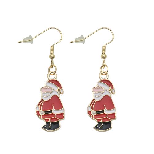 Pendientes de Navidad, aleación de zinc, Papá Noel, Diseño de Navidad & Joyería & para mujer & esmalte, 12x47mm, Vendido por Par