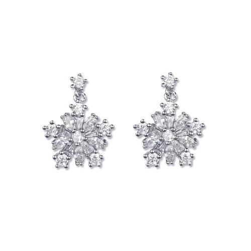 Silver Earring Zircon pavent Sterling, Argent sterling 925, fleur, bijoux de mode & pavé de micro zircon & pour femme Vendu par paire