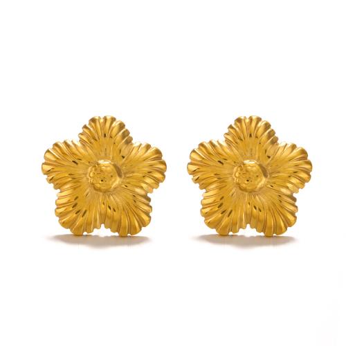 Stainless Steel Stud Earring, 304 Stainless Steel, Flower, Vacuum Ion Plating, fashion jewelry & for woman, golden 