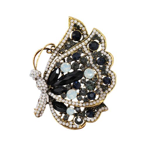 Rhinestone Zinc Alloy Brooch, Butterfly, fashion jewelry & for woman & with rhinestone, black 