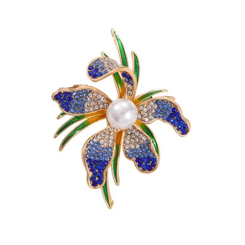 Broche Perle en plastique, alliage de zinc, avec perle de plastique, fleur, bijoux de mode & pour femme & avec strass, plus de couleurs à choisir Vendu par PC