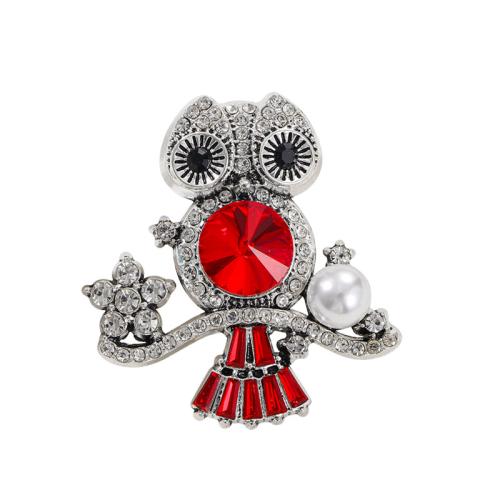 Rhinestone Zinc Alloy Brooch, with Plastic Pearl, Owl, fashion jewelry & for woman & with rhinestone 