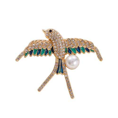 Rhinestone Zinc Alloy Brooch, with Plastic Pearl, swallow, Unisex & enamel & with rhinestone 