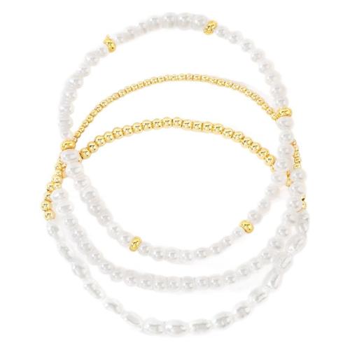 Brass Bracelets, Plastic Pearl, with Brass, gold color plated, three pieces & fashion jewelry & for woman Approx 17.5 cm [