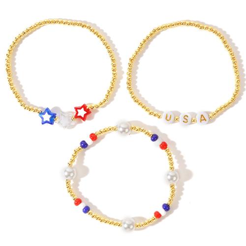 Pulseras de latón, metal, con resina & Perlas plásticas, chapado en color dorado, Joyería & para mujer, más colores para la opción, longitud:aproximado 17.5 cm, Vendido por UD[