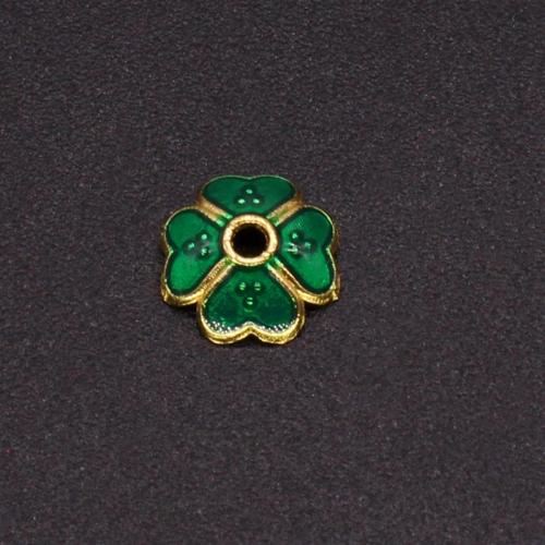 Zinc Alloy Bead Caps, Flower, gold color plated, DIY & enamel, green Approx 1.5mm [