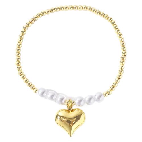 Brass Bracelets, with Plastic Pearl, Heart, gold color plated, fashion jewelry & for woman Approx 17.5 cm [