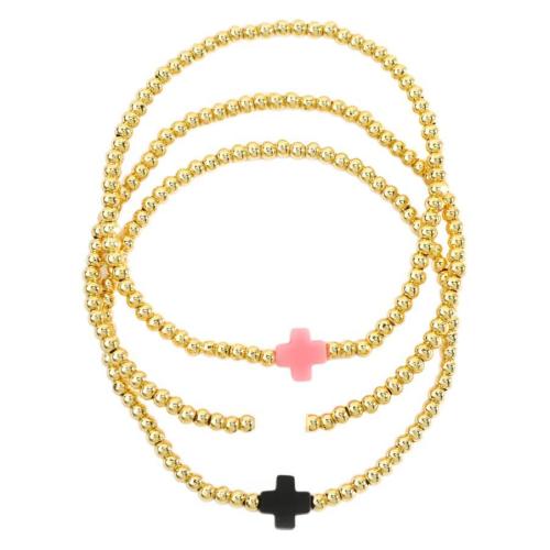 Brass Bracelets, Cross, gold color plated, three pieces & fashion jewelry & for woman Approx 17.5 cm [