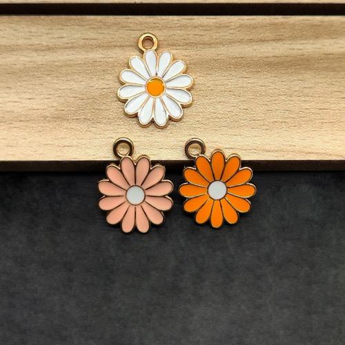 Zinc Alloy Enamel Pendants, Flower, gold color plated, DIY 