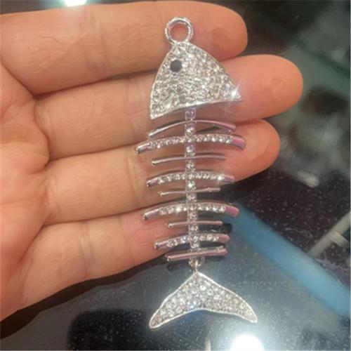 Zinc Alloy Rhinestone Pendants, Fish Bone, silver color plated, DIY & with rhinestone 