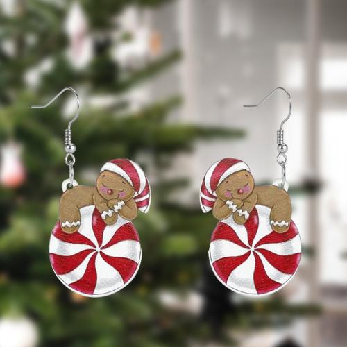 Christmas Earrings, Acrylic, Gingerbread Man, Christmas Design & cute & for woman, red 