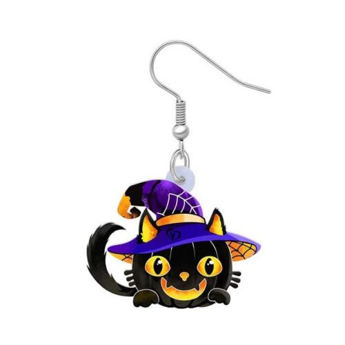 Acrílico Pendientes con Colgantes, Gato, Diseño de Halloween & para mujer, Negro, Vendido por Par