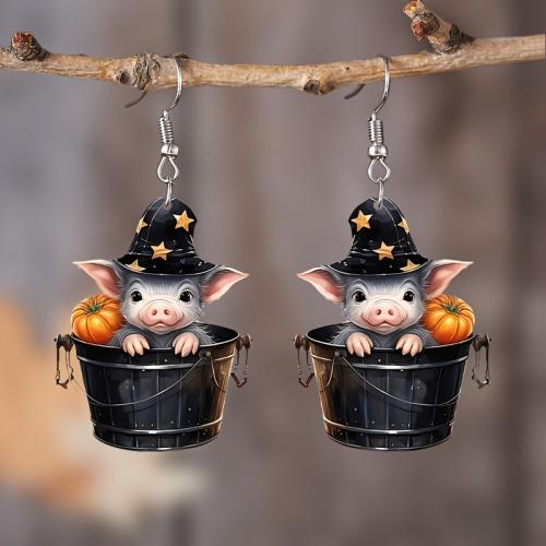 Acrylic Drop Earring, Pig, Halloween Design & cute & for woman, black [