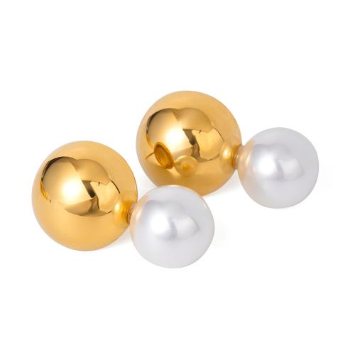 Stainless Steel Stud Earring, 304 Stainless Steel, with Plastic Pearl, gold color plated, fashion jewelry, golden 