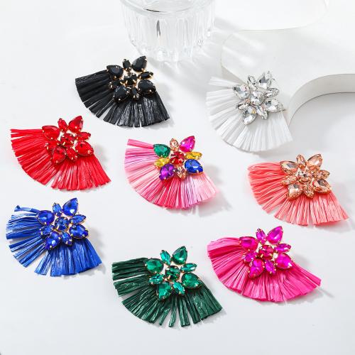 Fashion Fringe Earrings, Rafidah Grass, Fan, fashion jewelry & for woman & with rhinestone 