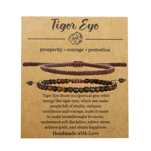 Tiger Eye Stone Bracelets, Knot Cord, with Tiger Eye, handmade, 2 pieces & fashion jewelry & Unisex .3-10.2 Inch 