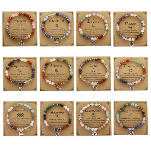 Stainless Steel Charm Bracelet, 304 Stainless Steel, with Natural Stone & Brass, handmade, fashion jewelry & Zodiac symbols jewelry & Unisex, multi-colored Approx 17 cm 