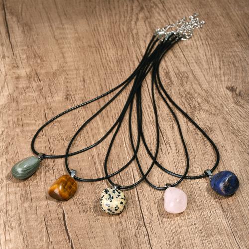 Gemstone Necklaces, Natural Stone, with Wax Cord, with 5cm extender chain, handmade, random style & Unisex Approx 42 cm 