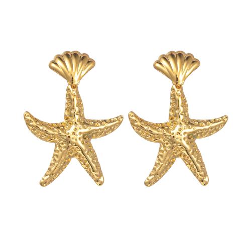 Stainless Steel Stud Earring, 304 Stainless Steel, with Resin, Starfish, plated & for woman, gold 