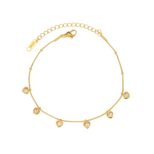 Acero inoxidable Pulsera con dijes, acero inoxidable 304, chapado, diferentes estilos para la opción & micro arcilla de zirconia cúbica & para mujer, dorado, Vendido por UD[