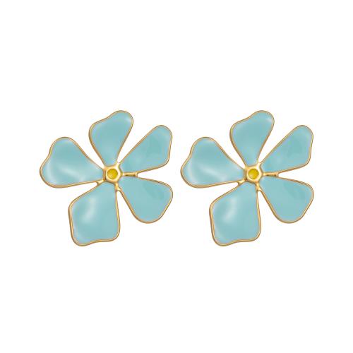 Stainless Steel Stud Earring, 304 Stainless Steel, Daisy, plated, for woman & enamel 