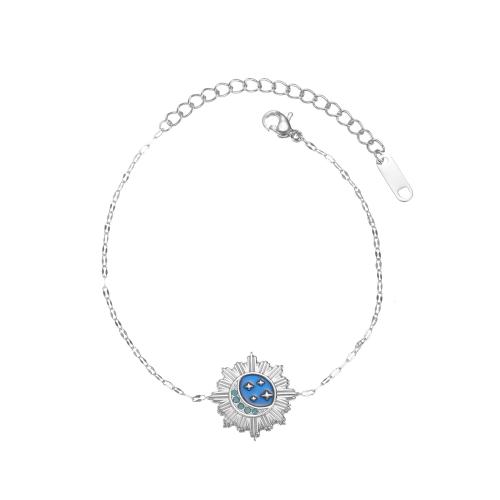 Acero inoxidable Pulsera con dijes, acero inoxidable 304, chapado, diferentes estilos para la opción & micro arcilla de zirconia cúbica & para mujer & esmalte, plateado, Vendido por UD[