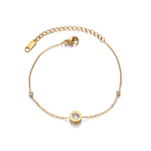 Acero inoxidable Pulsera con dijes, acero inoxidable 304, chapado, micro arcilla de zirconia cúbica & para mujer, más colores para la opción, Vendido por UD[