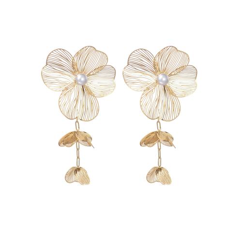 Stainless Steel Drop Earring, 304 Stainless Steel, with Plastic Pearl, petals, plated, for woman, gold 