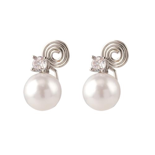 Boucle d'oreille en alliage de zinc en plastique perle, avec perle de plastique, styles différents pour le choix & pavé de micro zircon & pour femme, argent Vendu par paire