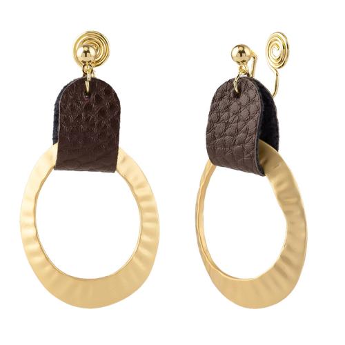 Fashion Create Jewelry Earring, Zinc Alloy, with PU Leather, plated & for woman, golden 