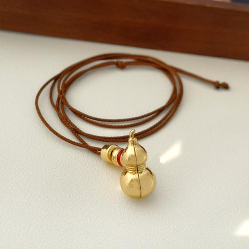 Waxed Nylon Cord Necklace, Zinc Alloy, with Wax Cord, plated, for woman & enamel, golden Approx 79 cm [