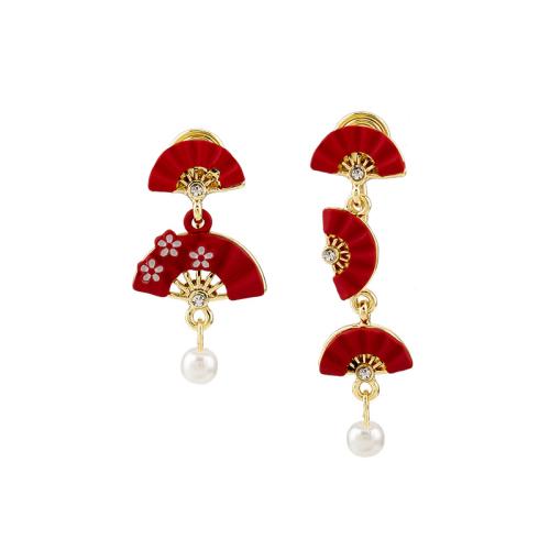 Asymmetric Earrings, Zinc Alloy, with Plastic Pearl, stoving varnish & for woman, golden 