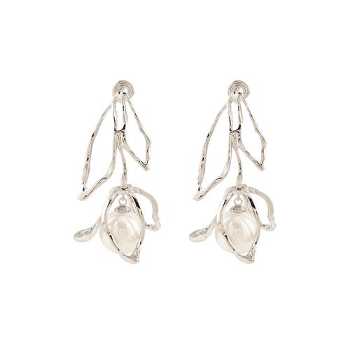 Plastic Pearl Zinc Alloy Earring, with Plastic Pearl, plated & for woman, silver color 