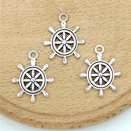 Zinc Alloy Ship Wheel & Anchor Pendentif, alliage de zinc, roue de bateau, Plaqué de couleur d'argent, DIY Vendu par sac