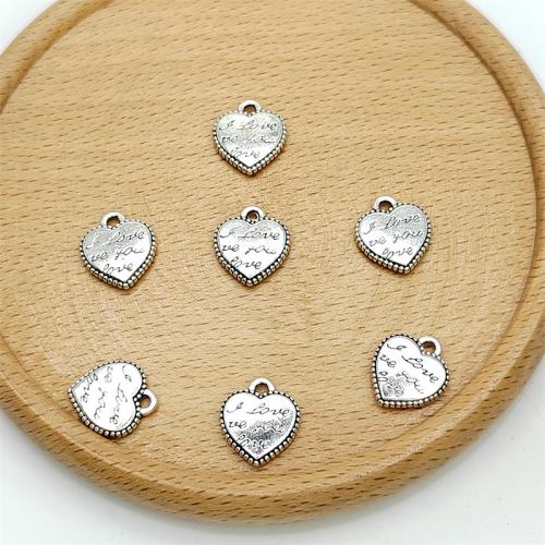 Colgantes de Aleación de Zinc en Forma de Corazón, chapado en color de plata antigua, Bricolaje, 12x13mm, 100PCs/Bolsa, Vendido por Bolsa