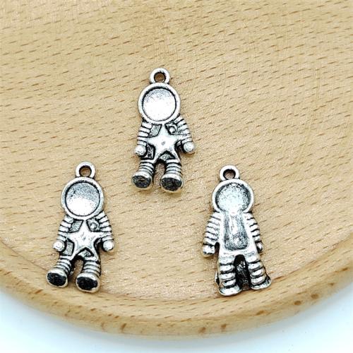 Colgantes de Aleación de Zinc en Forma Personaje, astronauta, chapado en color de plata antigua, Bricolaje, 10x21mm, 100PCs/Bolsa, Vendido por Bolsa[