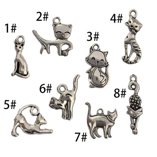 Pendentifs animaux en alliage de zinc, chat, Plaqué de couleur d'argent, DIY & styles différents pour le choix, plus de couleurs à choisir Vendu par sac[