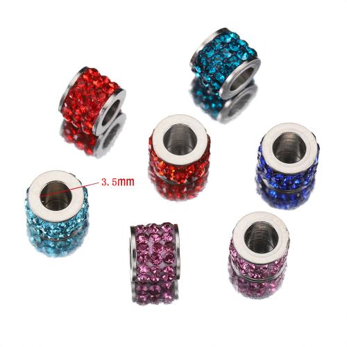 perles de grand trou en inox , Acier inoxydable 304, Placage, DIY & avec strass, plus de couleurs à choisir, 5*6-7mm Environ 4mm Vendu par sac