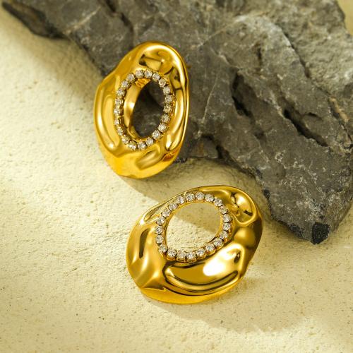 Stainless Steel Cubic Zirconia Stud Earring, 304 Stainless Steel, 18K gold plated, fashion jewelry & micro pave cubic zirconia & for woman, golden 