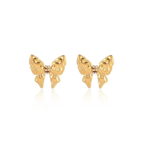 Stainless Steel Cubic Zirconia Stud Earring, 304 Stainless Steel, Butterfly, fashion jewelry & micro pave cubic zirconia & for woman, golden 