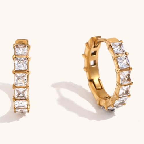 Stainless Steel Leverback Earring, 304 Stainless Steel, 18K gold plated, fashion jewelry & for woman & with rhinestone, golden 