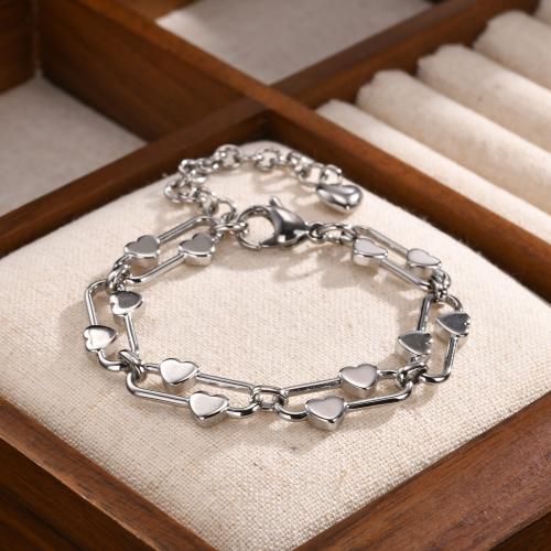 Stainless Steel Chain Bracelets, 304 Stainless Steel, with 5cm extender chain, Heart, fashion jewelry & for woman, original color Approx 15.5 cm [