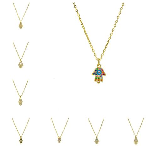 Cubic Zircon Micro Pave Brass Necklace, Hand, gold color plated, fashion jewelry & micro pave cubic zirconia & for woman & enamel Approx 45 cm 